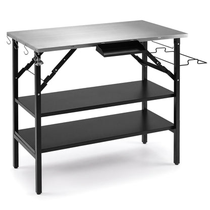 Foldable Outdoor Cook Station with Shelves, Black