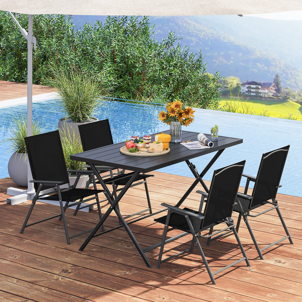 Foldable Outdoor Dining Table 48x30in Rectangular Metal Patio, Black Patio Dining Tables at Gallery Canada
