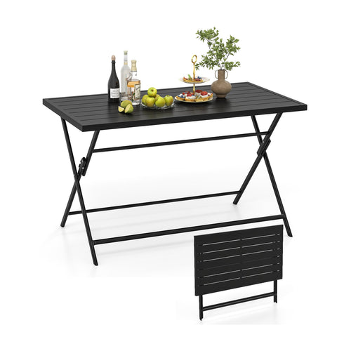 Foldable Outdoor Dining Table 48x30in Rectangular Metal Patio, Black