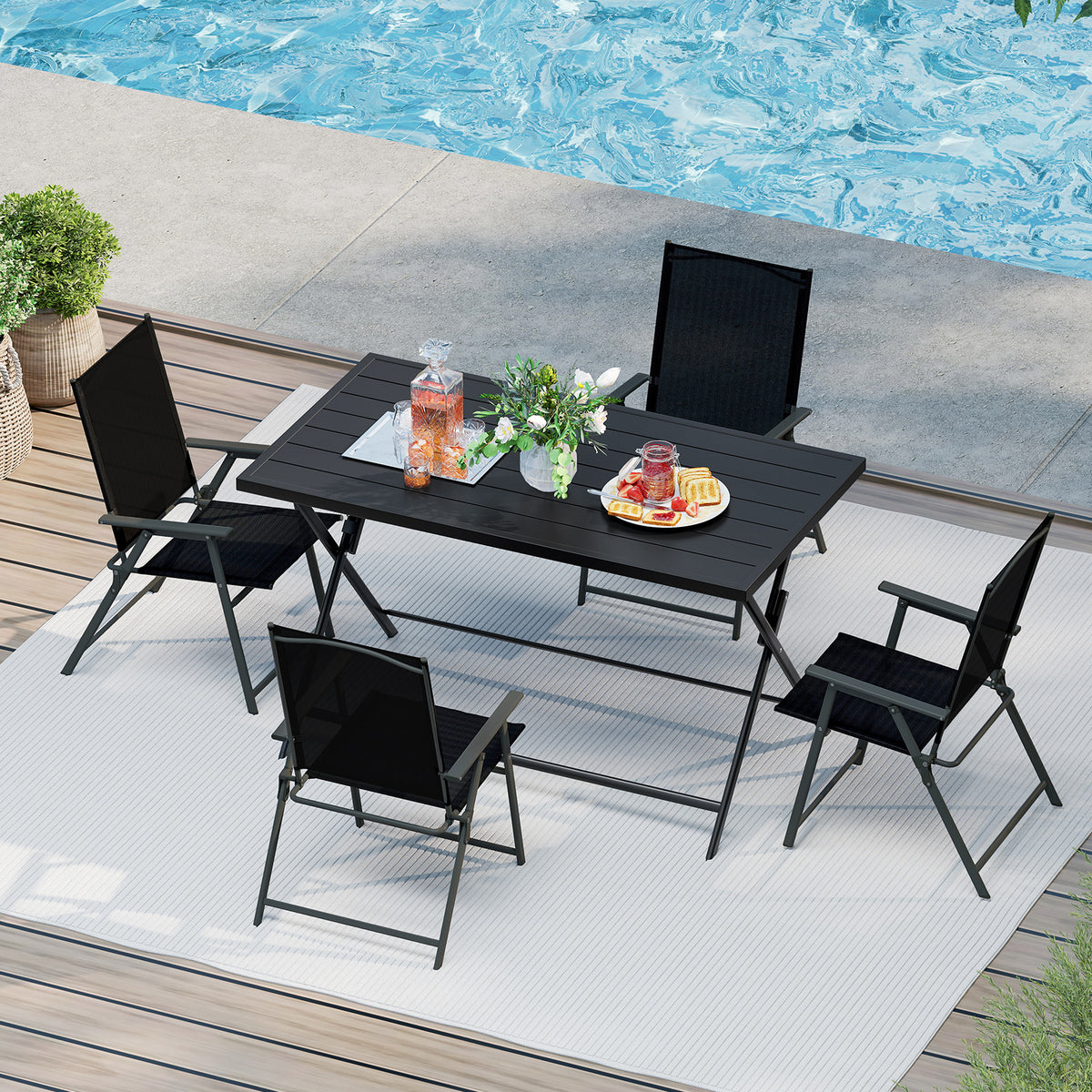 Foldable Outdoor Dining Table 48x30in Rectangular Metal Patio, Black Patio Dining Tables at Gallery Canada