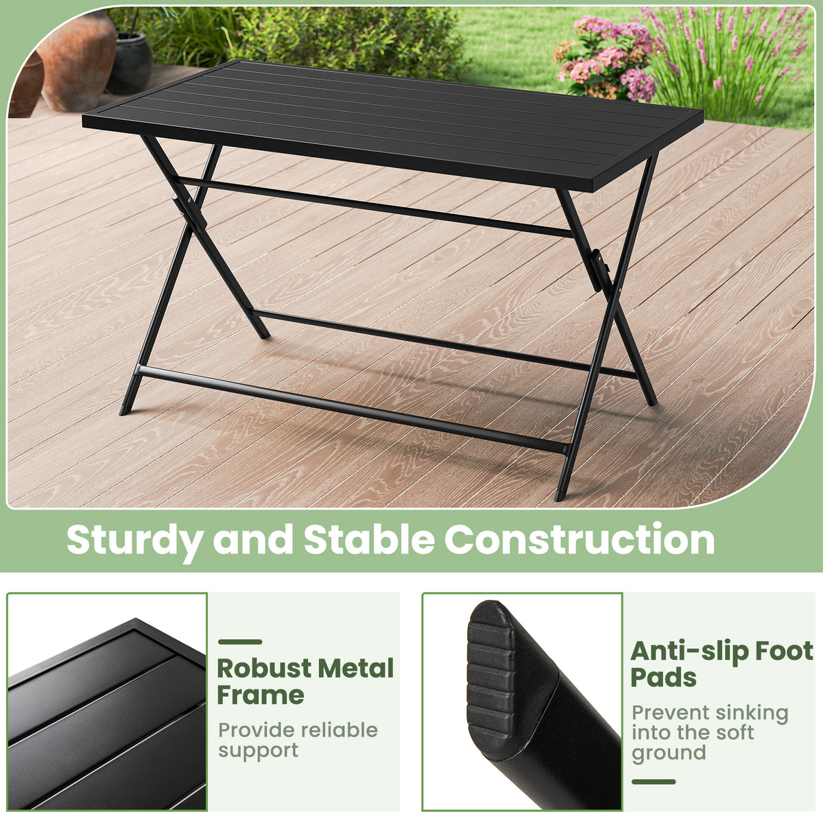 Foldable Outdoor Dining Table 48x30in Rectangular Metal Patio, Black Patio Dining Tables at Gallery Canada