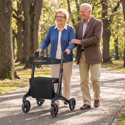 Foldable Rollator Rolling Walker with Seat for Seniors, Black Walkers & Rollators at Gallery Canada