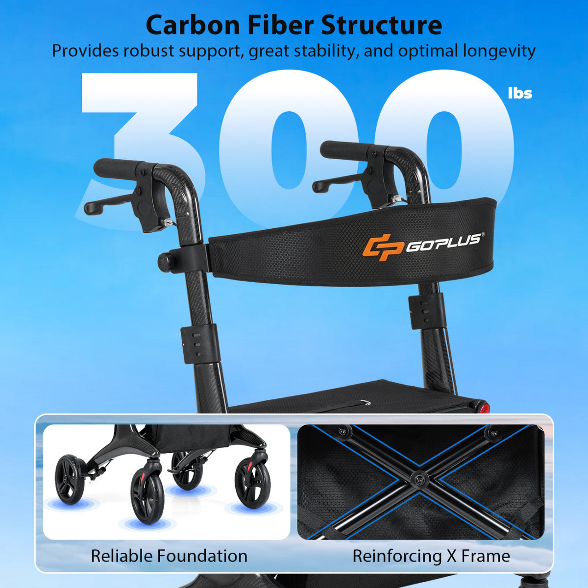Foldable Rollator Rolling Walker with Seat for Seniors, Black Walkers & Rollators at Gallery Canada