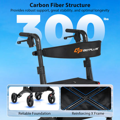Foldable Rollator Rolling Walker with Seat for Seniors, Black Walkers & Rollators at Gallery Canada