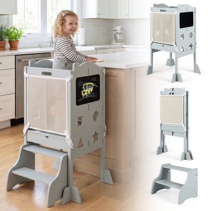 Foldable Toddler Step Stool With Chalkboards, 2-Step, Gray Nursery Furniture Gray at Gallery Canada