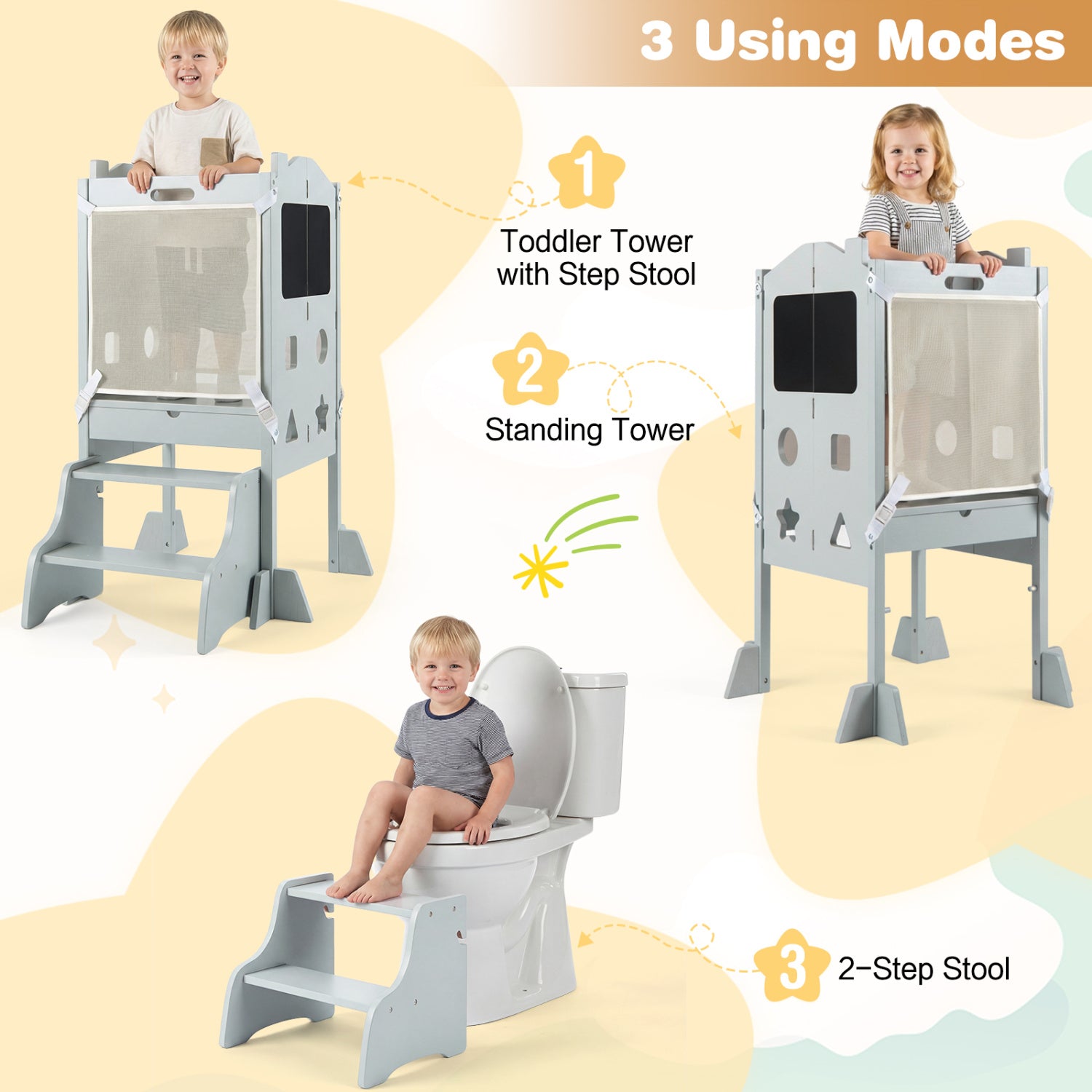 Foldable Toddler Step Stool With Chalkboards, 2-Step, Gray Nursery Furniture at Gallery Canada