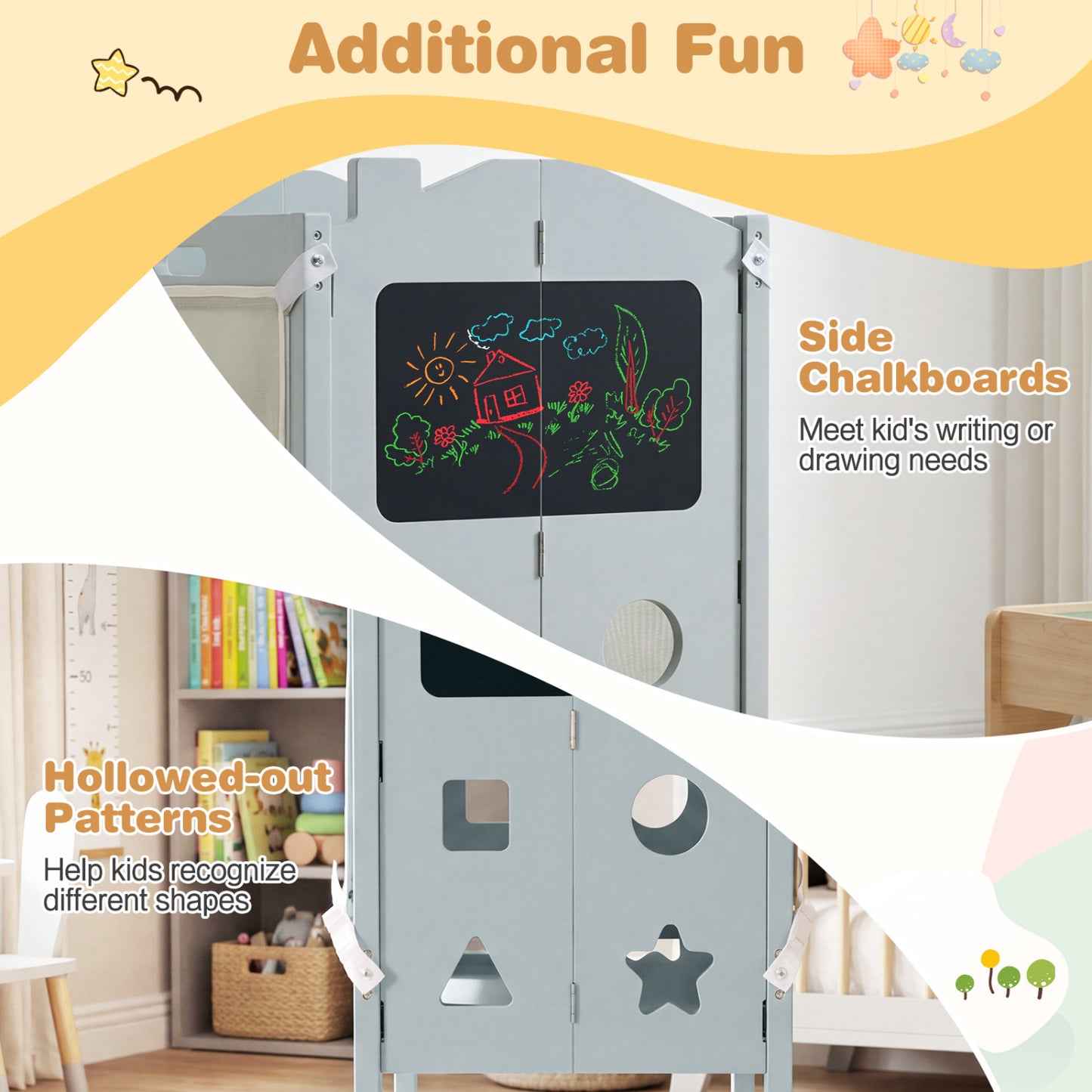 Foldable Toddler Step Stool With Chalkboards, 2-Step, Gray Nursery Furniture at Gallery Canada