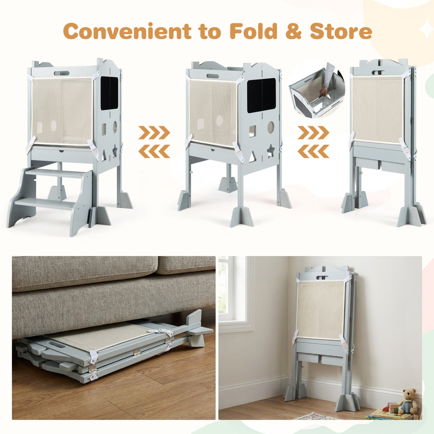 Foldable Toddler Step Stool With Chalkboards, 2-Step, Gray Nursery Furniture at Gallery Canada