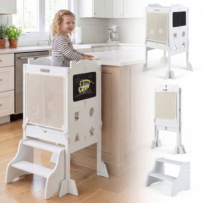 Foldable Toddler Step Stool With Chalkboards, 2-Step, White Nursery Furniture White at Gallery Canada