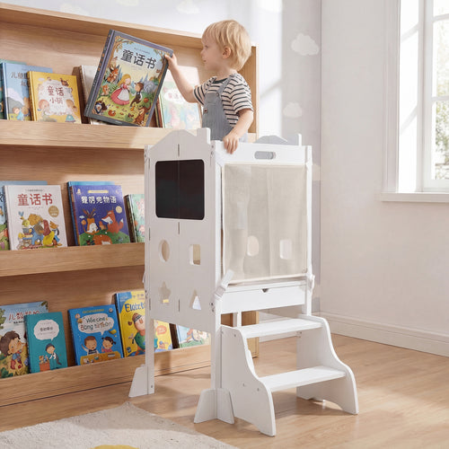 Foldable Toddler Step Stool With Chalkboards, 2-Step, White