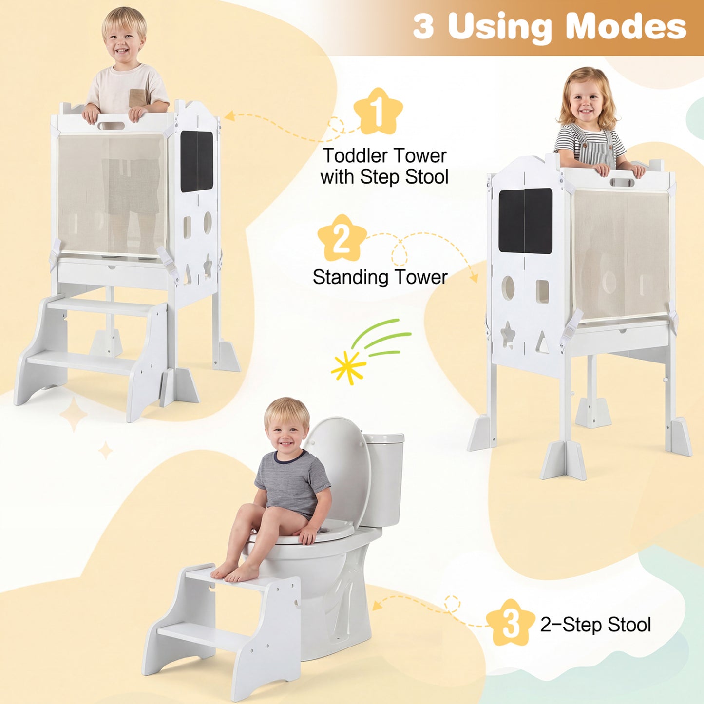 Foldable Toddler Step Stool With Chalkboards, 2-Step, White Nursery Furniture at Gallery Canada