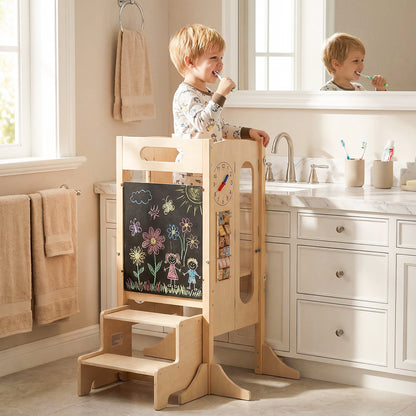 Foldable Toddler Tower with 2-Step Stool and Safety Net for 3+ Years Old Toddler & Kids Furniture at Gallery Canada
