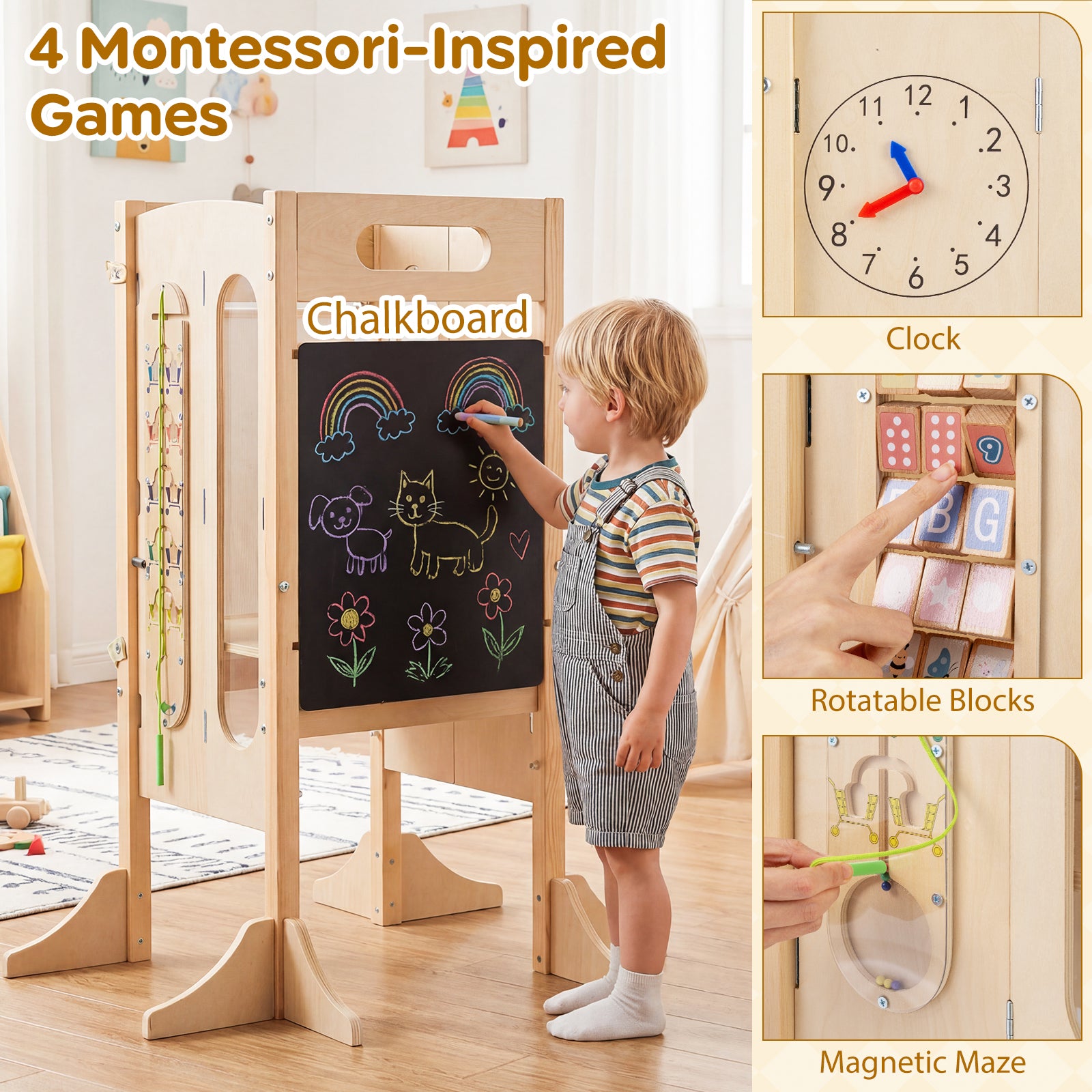 Foldable Toddler Tower with 2-Step Stool and Safety Net for 3+ Years Old Toddler & Kids Furniture at Gallery Canada