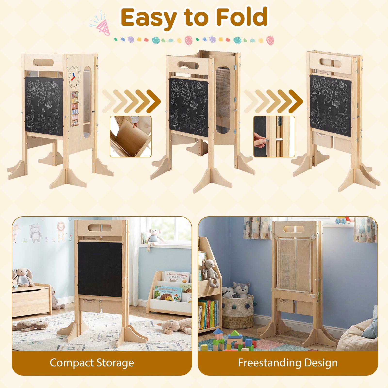 Foldable Toddler Tower with 2-Step Stool and Safety Net for 3+ Years Old Toddler & Kids Furniture at Gallery Canada