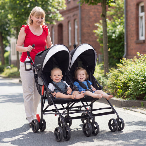 Foldable Twin Baby Stroller, Ultralight Umbrella, Black