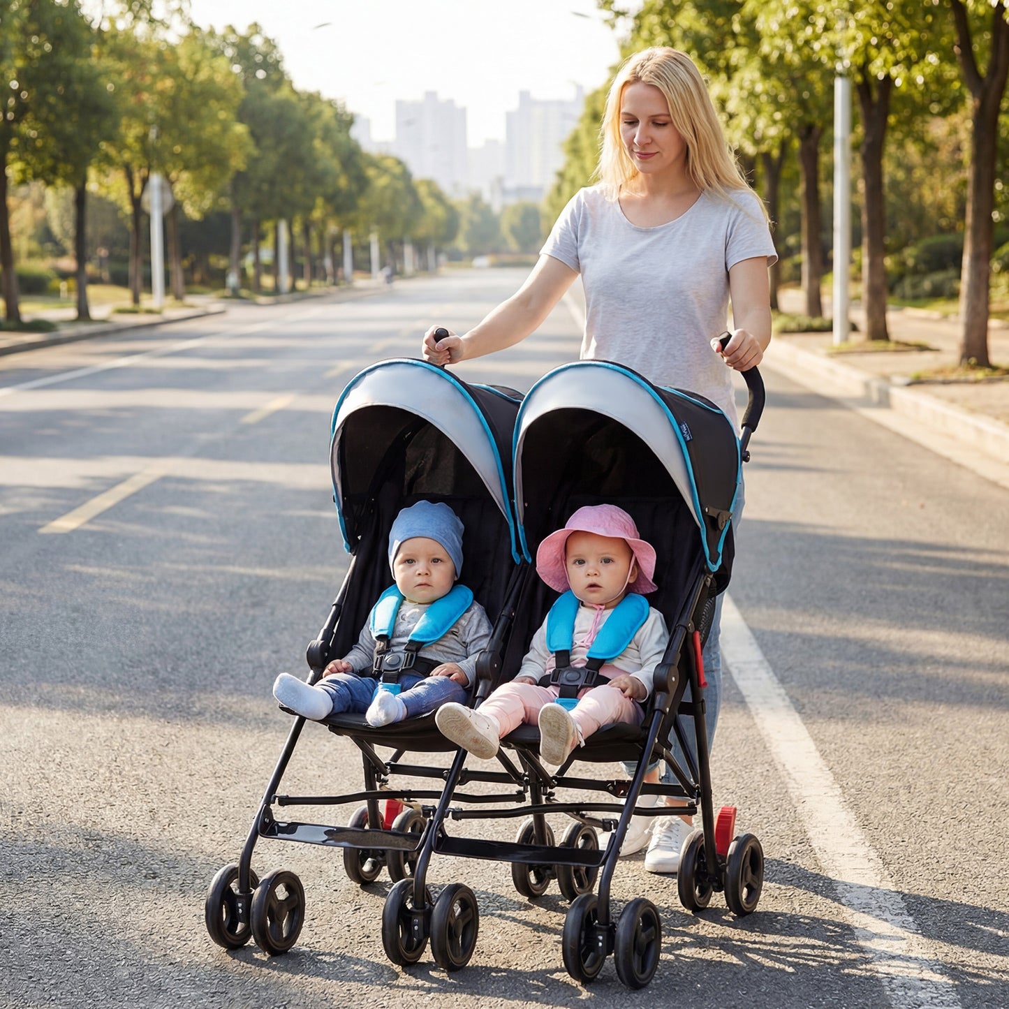 Foldable Twin Baby Double Stroller Ultralight Umbrella Kids Stroller, Navy Baby Strollers at Gallery Canada