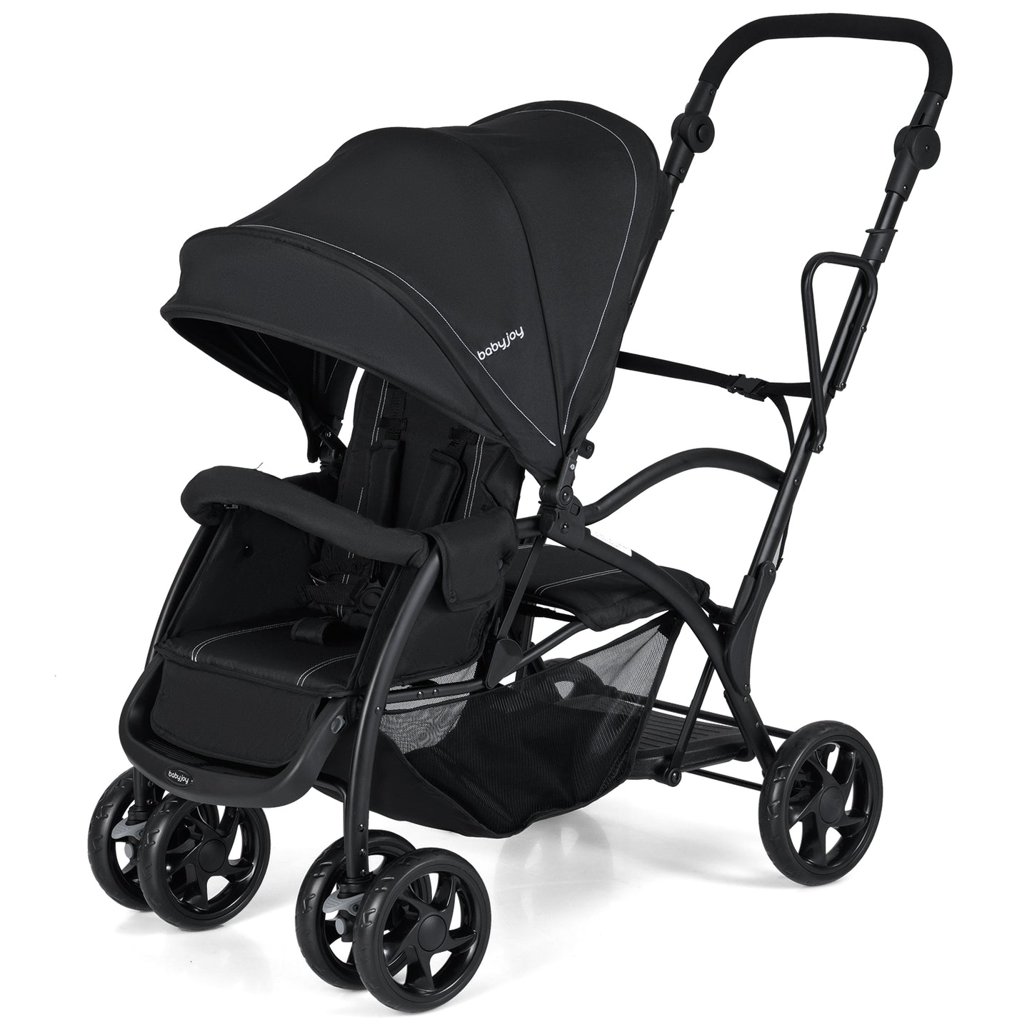 Foldable Twin Tandem Stroller, Sit And Stand, Adjustable Handle Bar, Black Baby Strollers Black at Gallery Canada