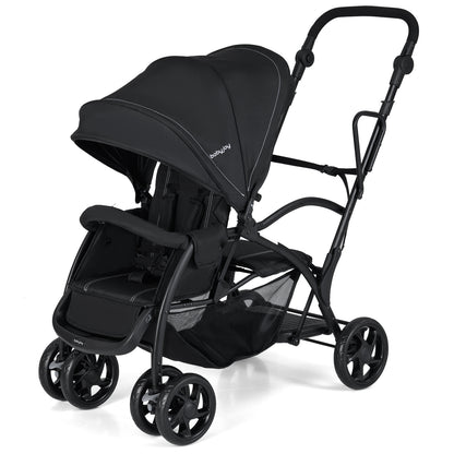 Foldable Twin Tandem Stroller, Sit And Stand, Adjustable Handle Bar, Black Baby Strollers Black at Gallery Canada