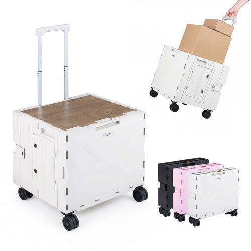 Foldable Utility Cart, 4 Rotate Wheels, Cup Holder, White