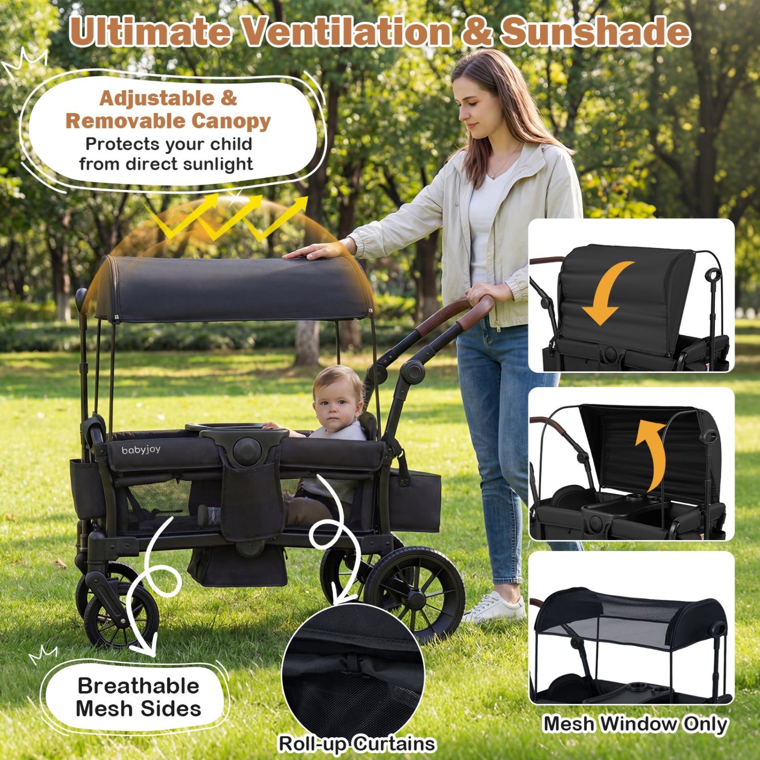 Foldable Double Seater Toddler Stroller, Removable Canopy, Black Baby Strollers at Gallery Canada