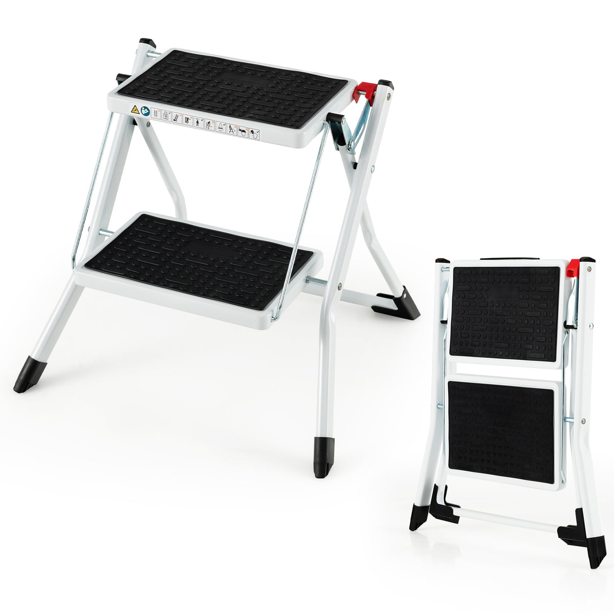Folding 2 Step Ladder, Anti-Slip Pedal, Large Foot Pads, Black & White Ladders at Gallery Canada