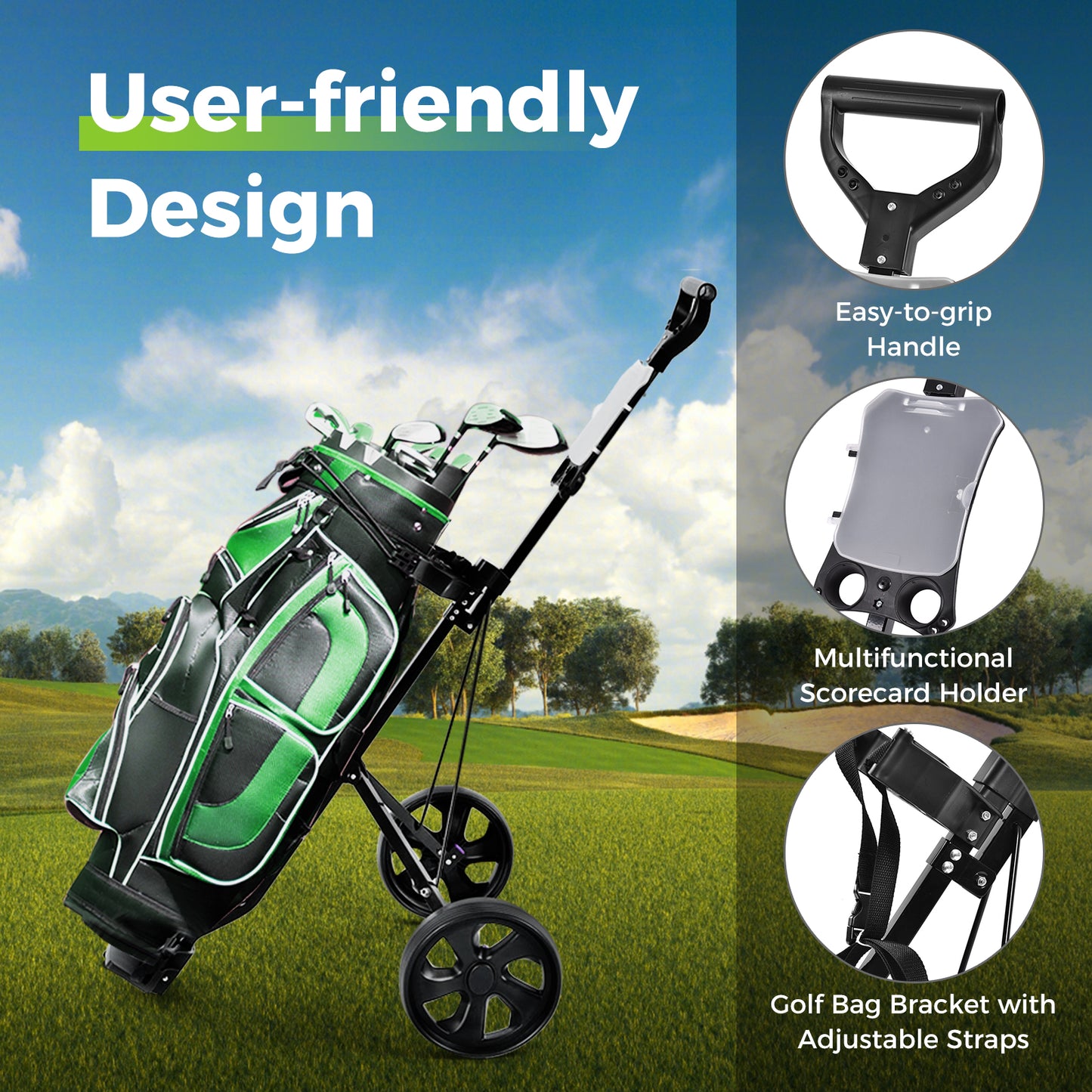 Folding 2 Wheels Golf Cart Trolley With Scoreboard, Black Golf at Gallery Canada