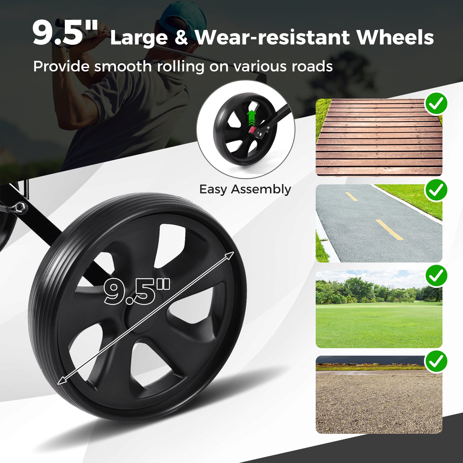 Folding 2 Wheels Golf Cart Trolley With Scoreboard, Black Golf at Gallery Canada