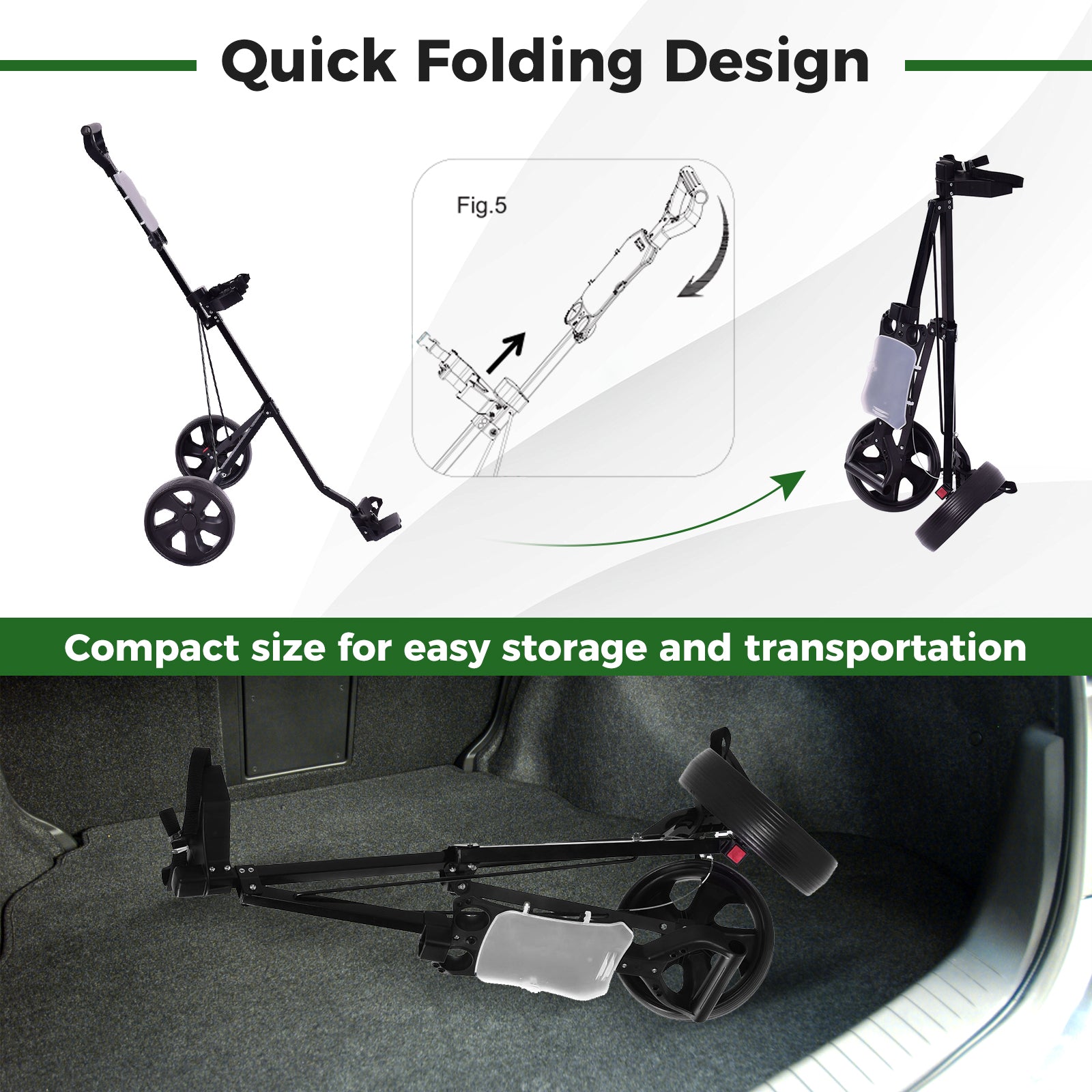 Folding 2 Wheels Golf Cart Trolley With Scoreboard, Black Golf at Gallery Canada