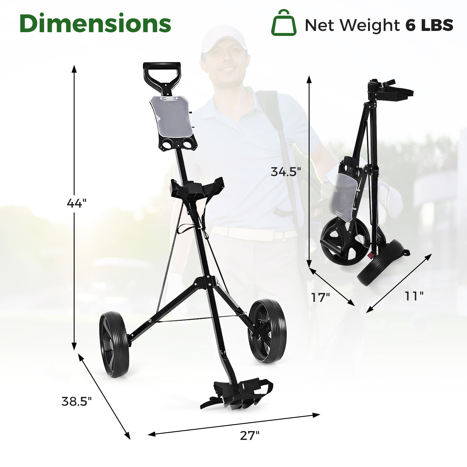 Folding 2 Wheels Golf Cart Trolley With Scoreboard, Black Golf at Gallery Canada