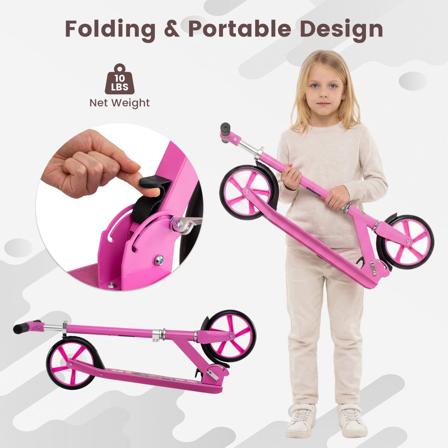 Folding Aluminum Scooter, 3 Adjustable Heights, Pink Scooters at Gallery Canada