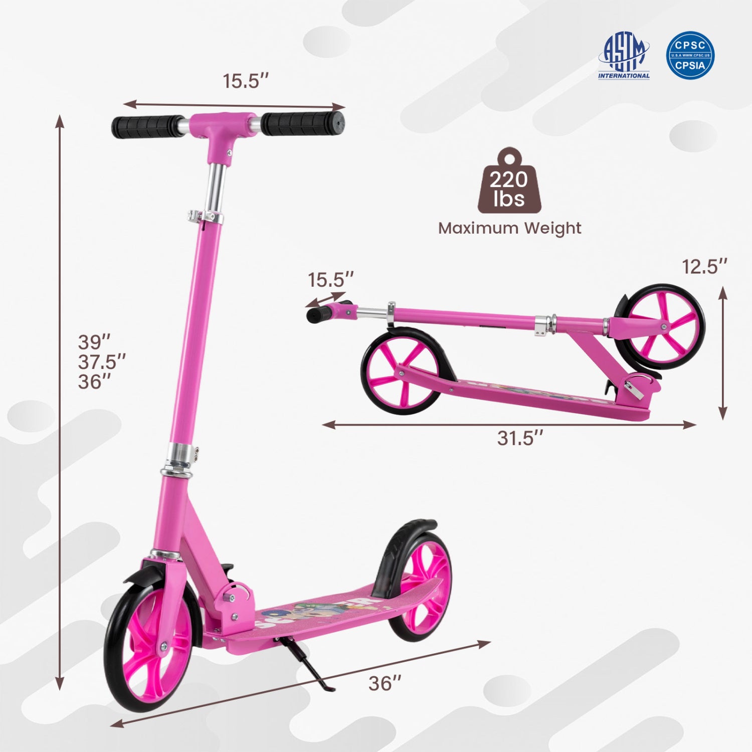 Folding Aluminum Scooter, 3 Adjustable Heights, Pink Scooters at Gallery Canada