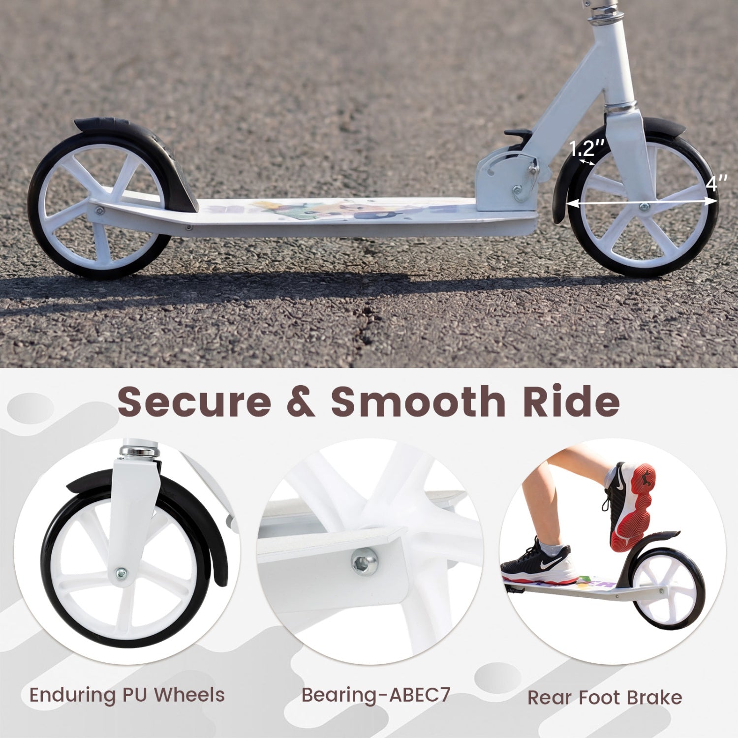 Folding Aluminum Scooter, 3 Adjustable Heights, White Scooters at Gallery Canada