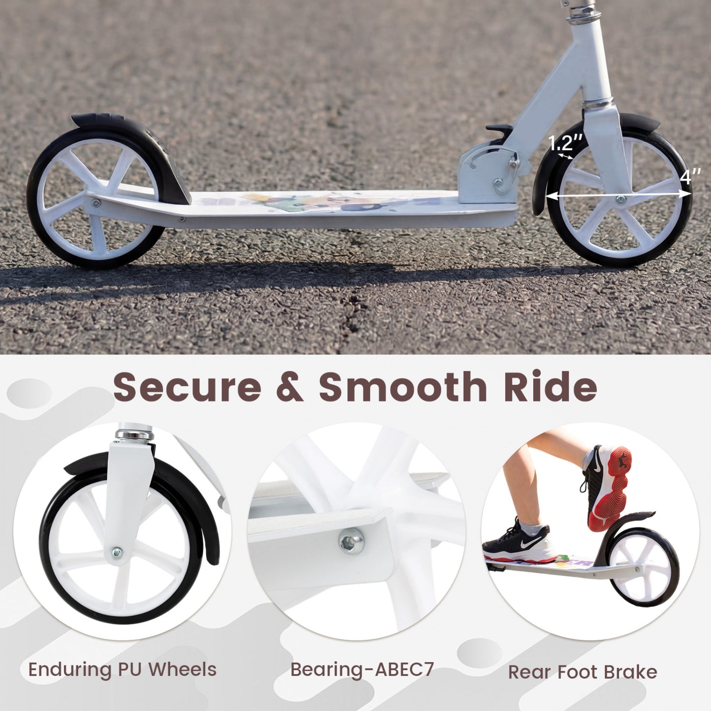Folding Aluminum Scooter, 3 Adjustable Heights, White Scooters at Gallery Canada
