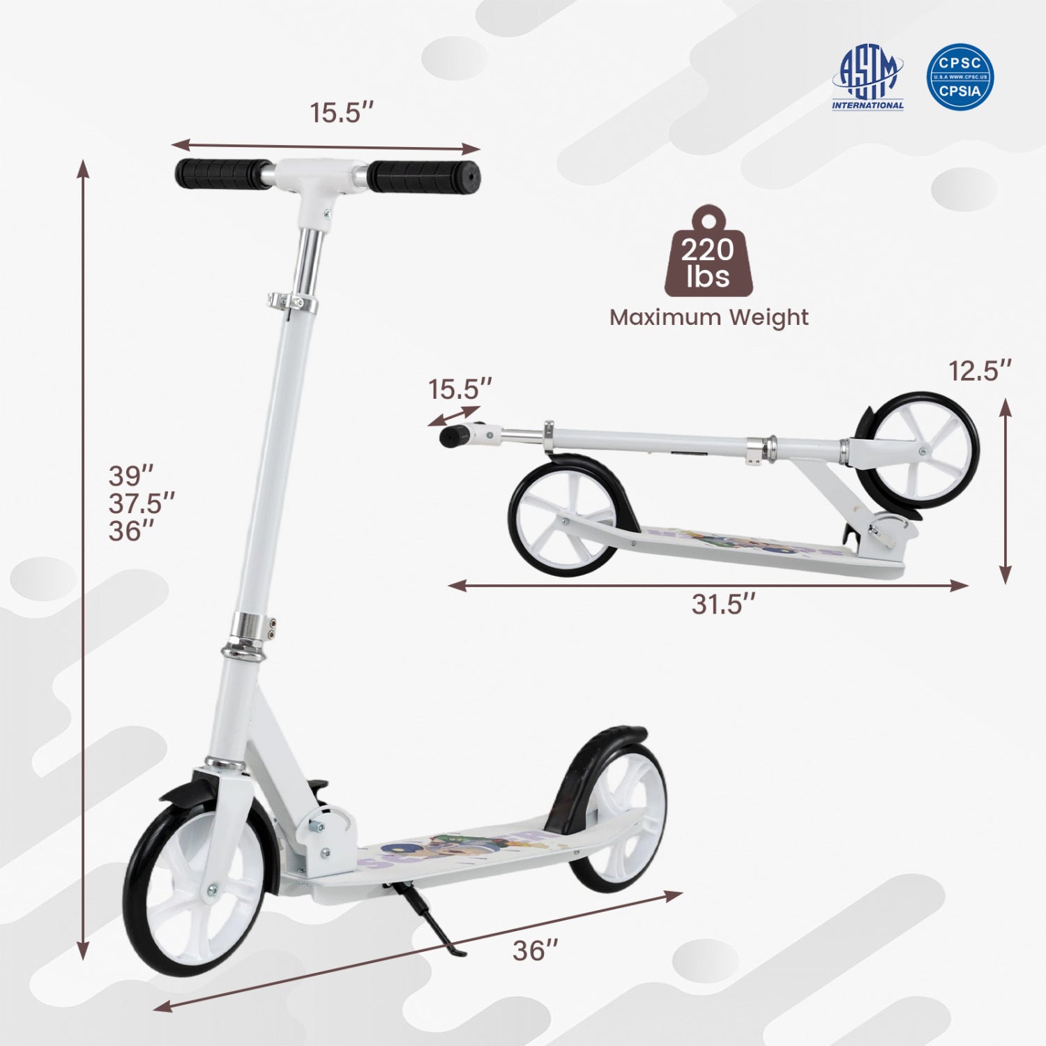 Folding Aluminum Scooter, 3 Adjustable Heights, White Scooters at Gallery Canada