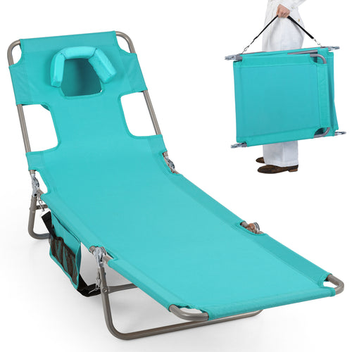 Folding Beach Lounge Chair, Adjustable Backrest, Light Green