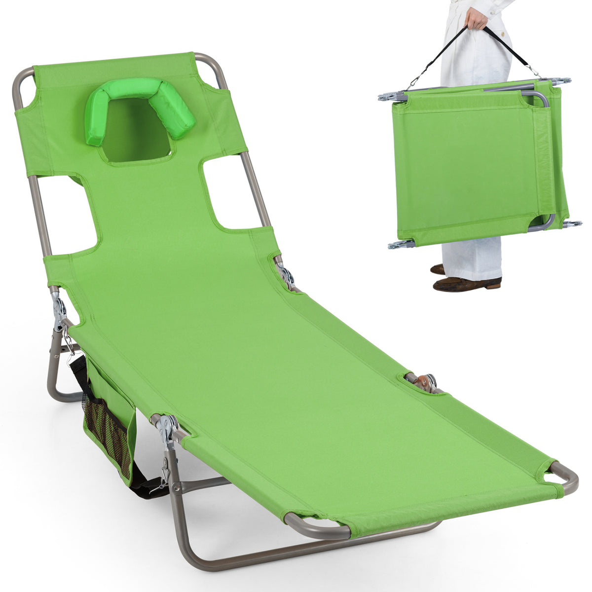 Folding Beach Lounge Chair, Adjustable Backrest, Green Beach & Lawn Chairs at Gallery Canada