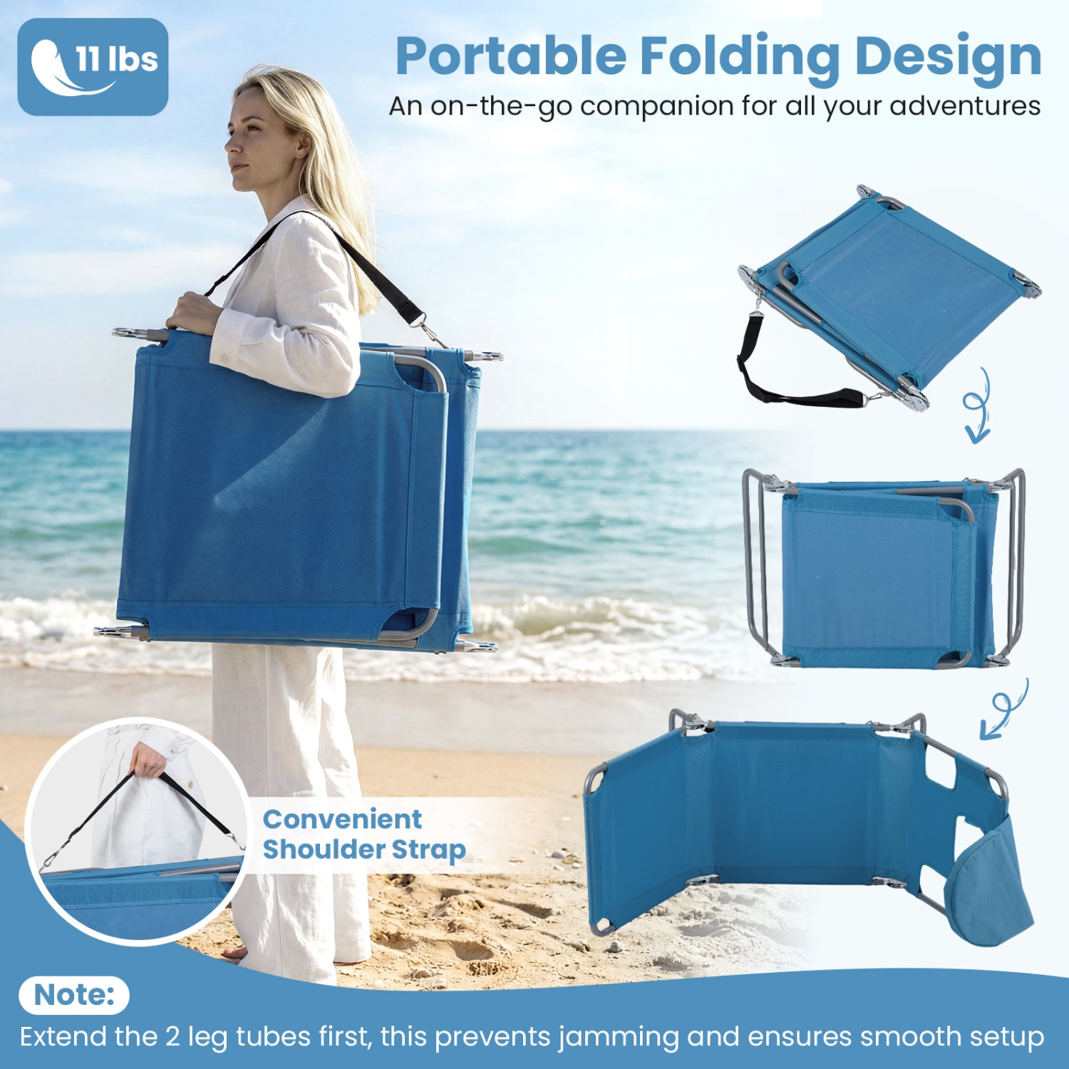 Folding Beach Lounge Chair, Adjustable Backrest, Blue Beach & Lawn Chairs at Gallery Canada