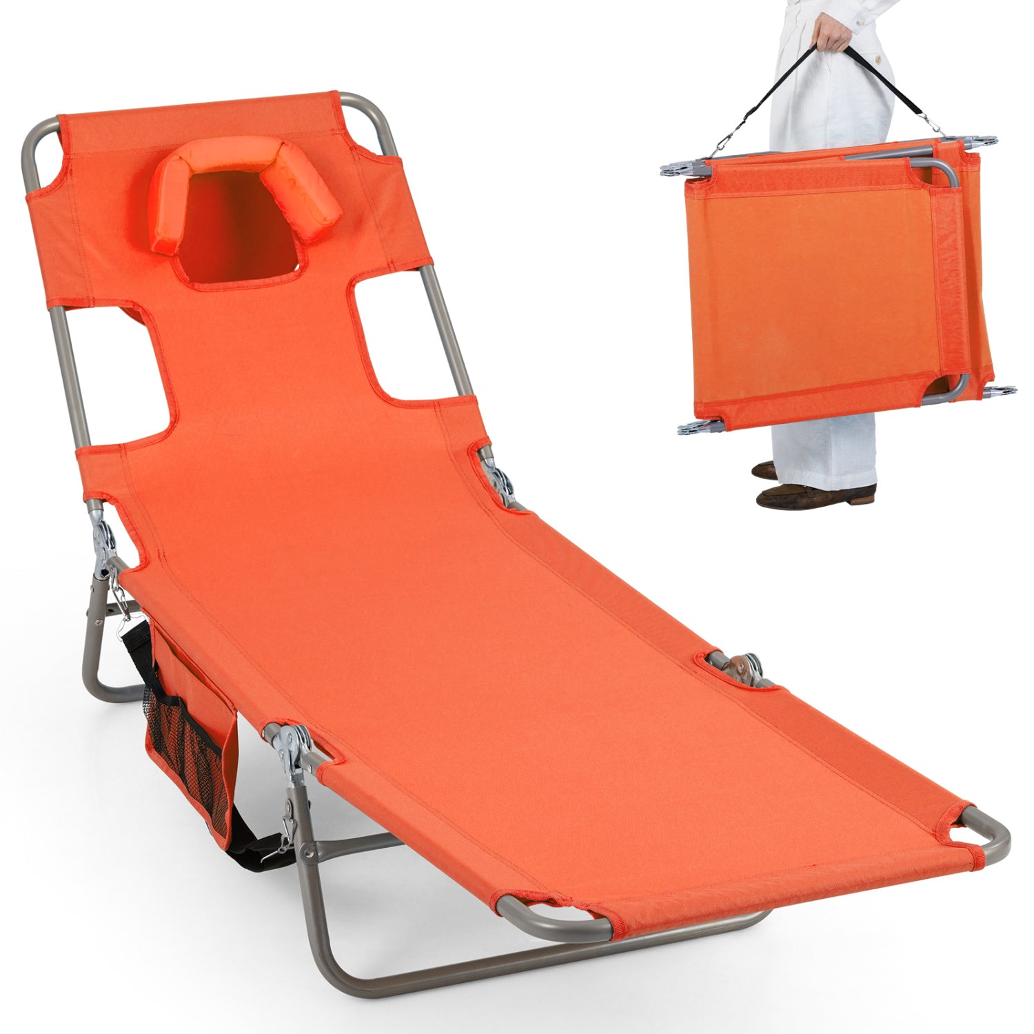 Folding Beach Lounge Chair, Adjustable Backrest, Orange Beach & Lawn Chairs at Gallery Canada