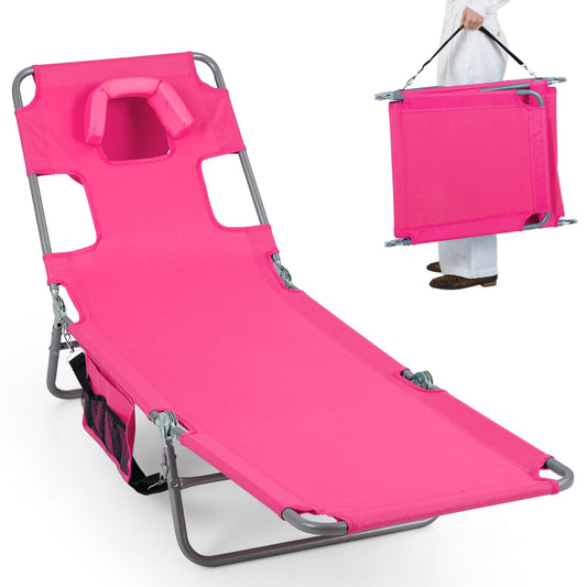 Folding Beach Lounge Chair, Adjustable Backrest, Pink Beach & Lawn Chairs Pink at Gallery Canada