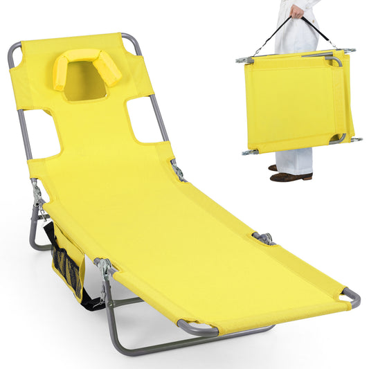 Folding Beach Lounge Chair, Adjustable Backrest, Yellow Beach & Lawn Chairs Yellow at Gallery Canada