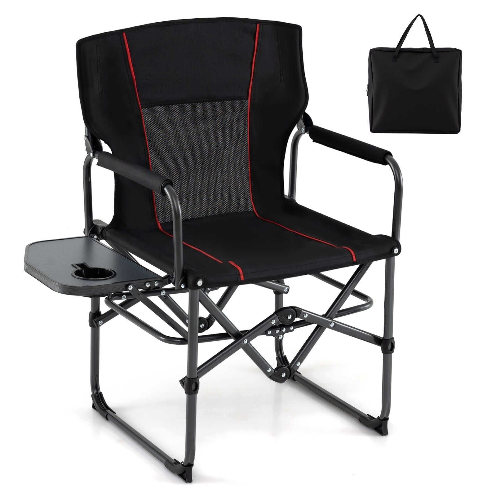 Folding Camping Chair With Side Table, Cup Holder, Black Camping Furniture Black at Gallery Canada