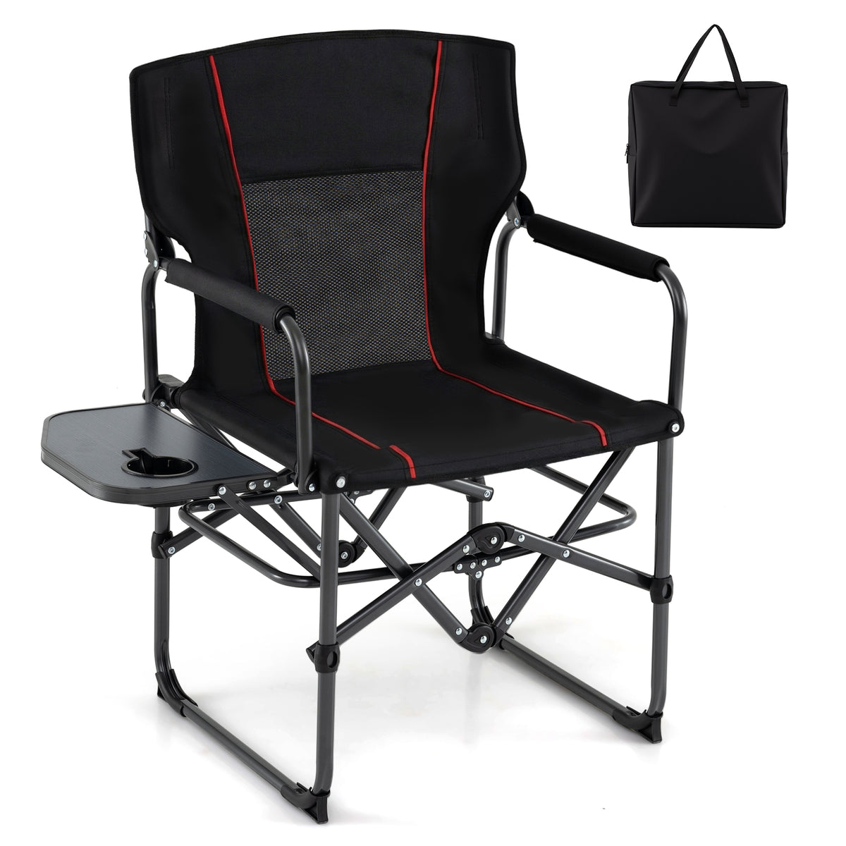 Folding Camping Chair With Side Table, Cup Holder, Black Camping Furniture at Gallery Canada