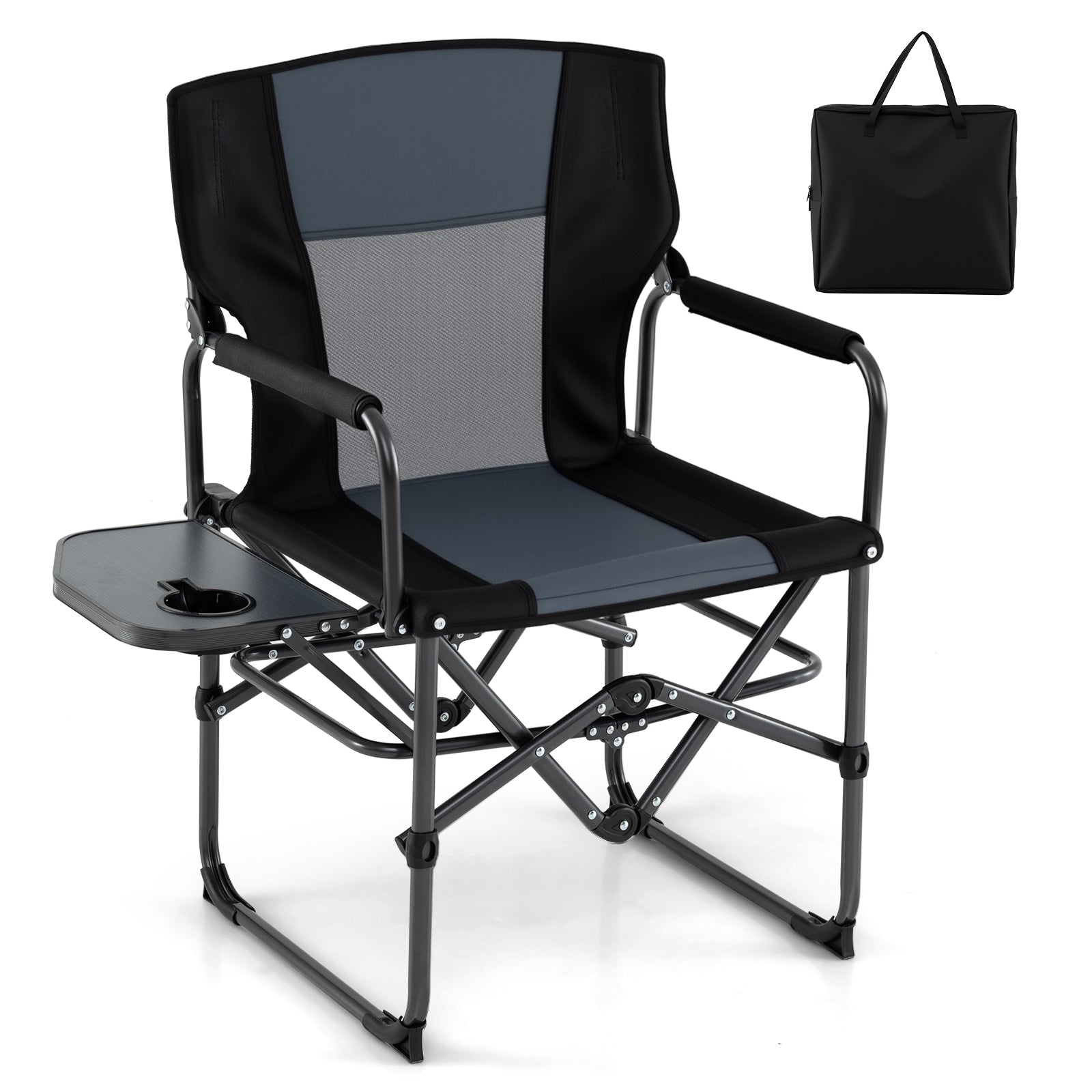 Folding Camping Chair, Side Table, Cup Holder, Carrying Bag, Gray, Black Camping Furniture Black & Gray at Gallery Canada
