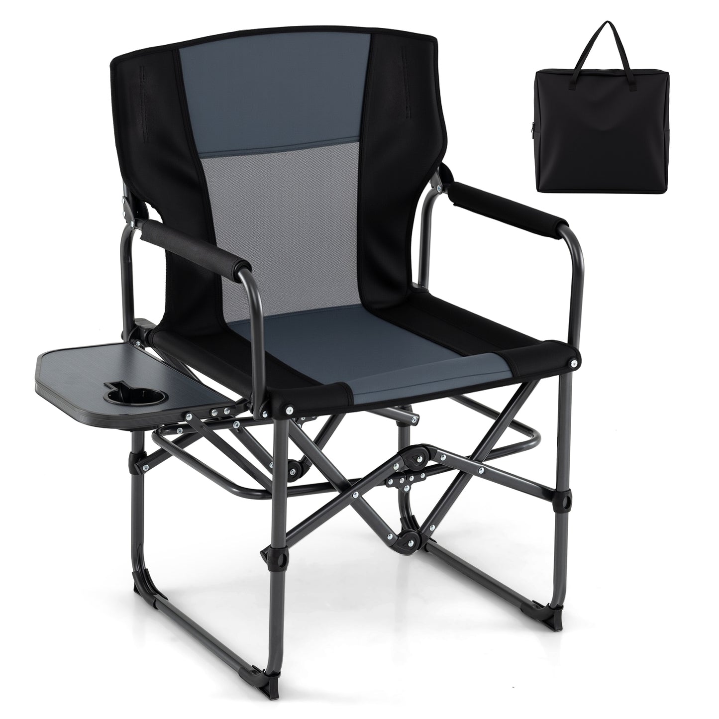 Folding Camping Chair, Side Table, Cup Holder, Carrying Bag, Gray, Black Camping Furniture Black & Gray at Gallery Canada