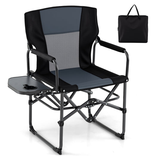 Folding Camping Chair, Side Table, Cup Holder, Carrying Bag, Gray, Black Camping Furniture Black & Gray at Gallery Canada