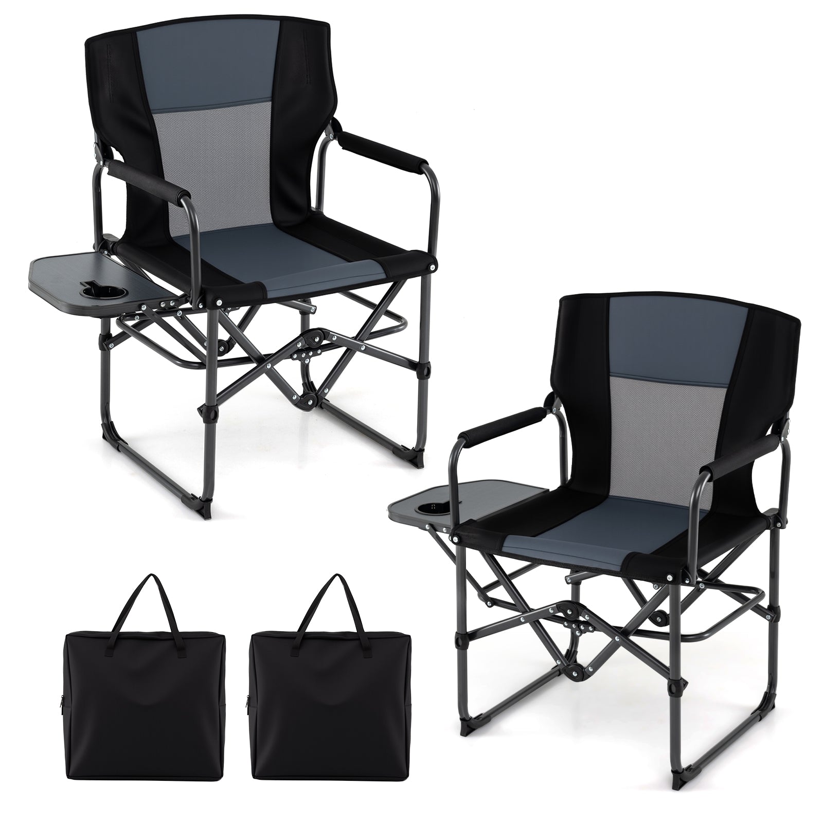 Folding Camping Chair, Side Table, Cup Holder, Carrying Bag, Gray, Black Camping Furniture at Gallery Canada