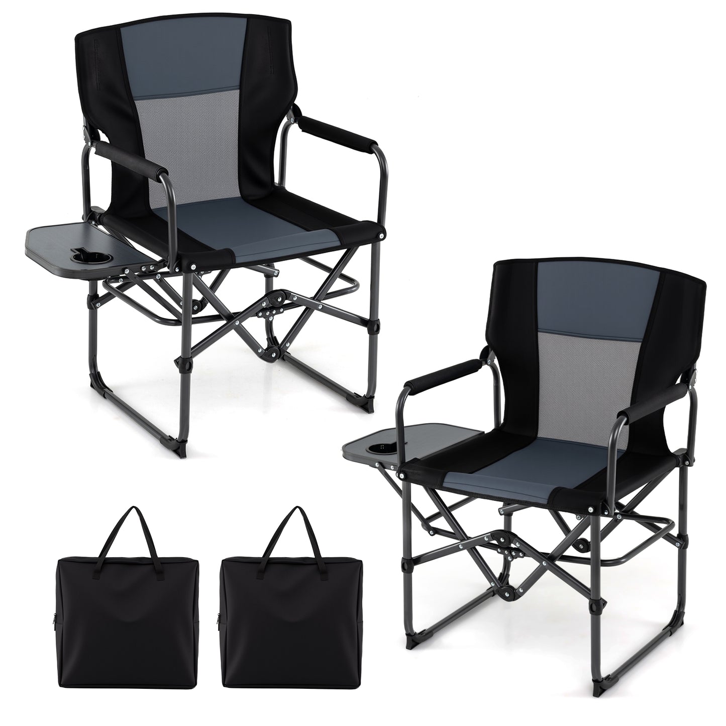 Folding Camping Chair, Side Table, Cup Holder, Carrying Bag, Gray, Black Camping Furniture at Gallery Canada