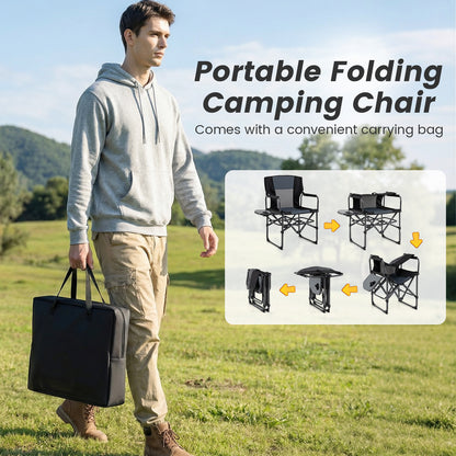Folding Camping Chair, Side Table, Cup Holder, Carrying Bag, Gray, Black Camping Furniture at Gallery Canada