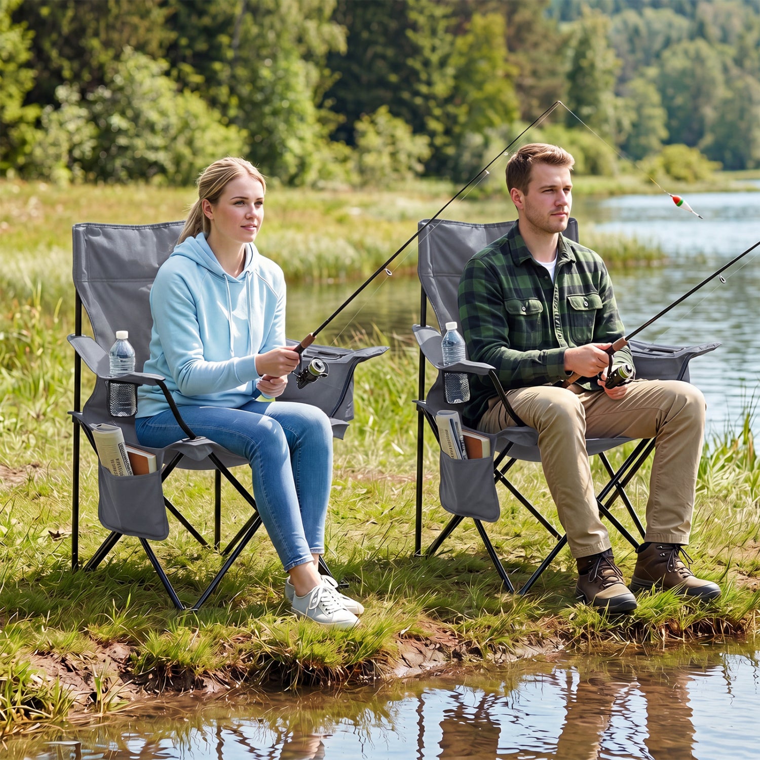 Folding Camping Chair with Mesh Back, Gray Camping Furniture at Gallery Canada