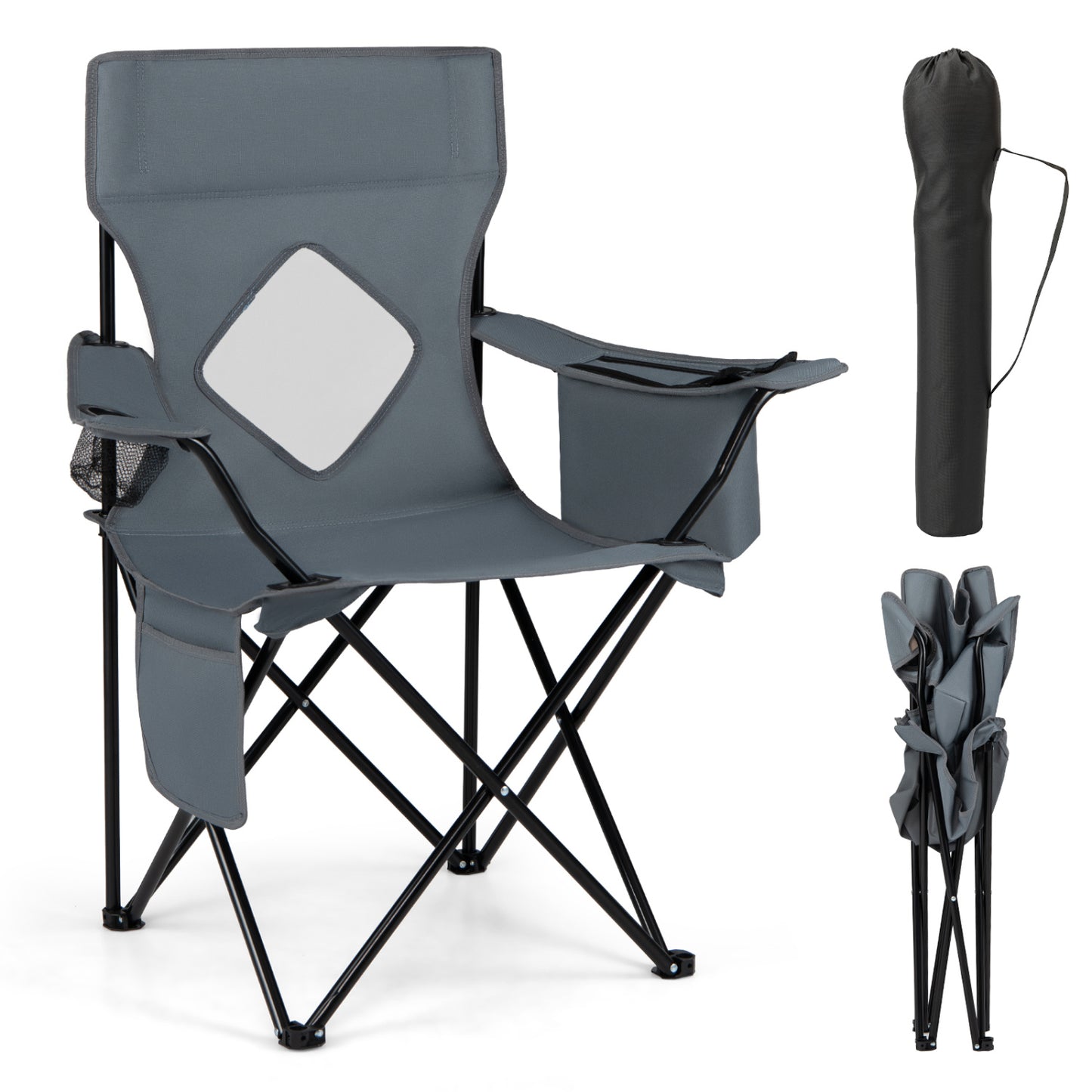 Folding Camping Chair with Mesh Back, Gray Camping Furniture Gray at Gallery Canada